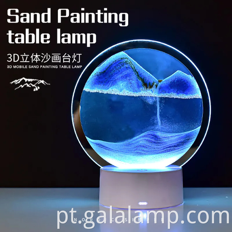 Pintura criativa em areia movediça 3D, luz noturna, ornamento dinâmico de ampulheta